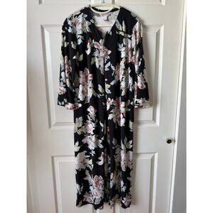 Vintage Diamond Tea Black Floral Hostess Lounge Dress Womens‎ Size Small Resort